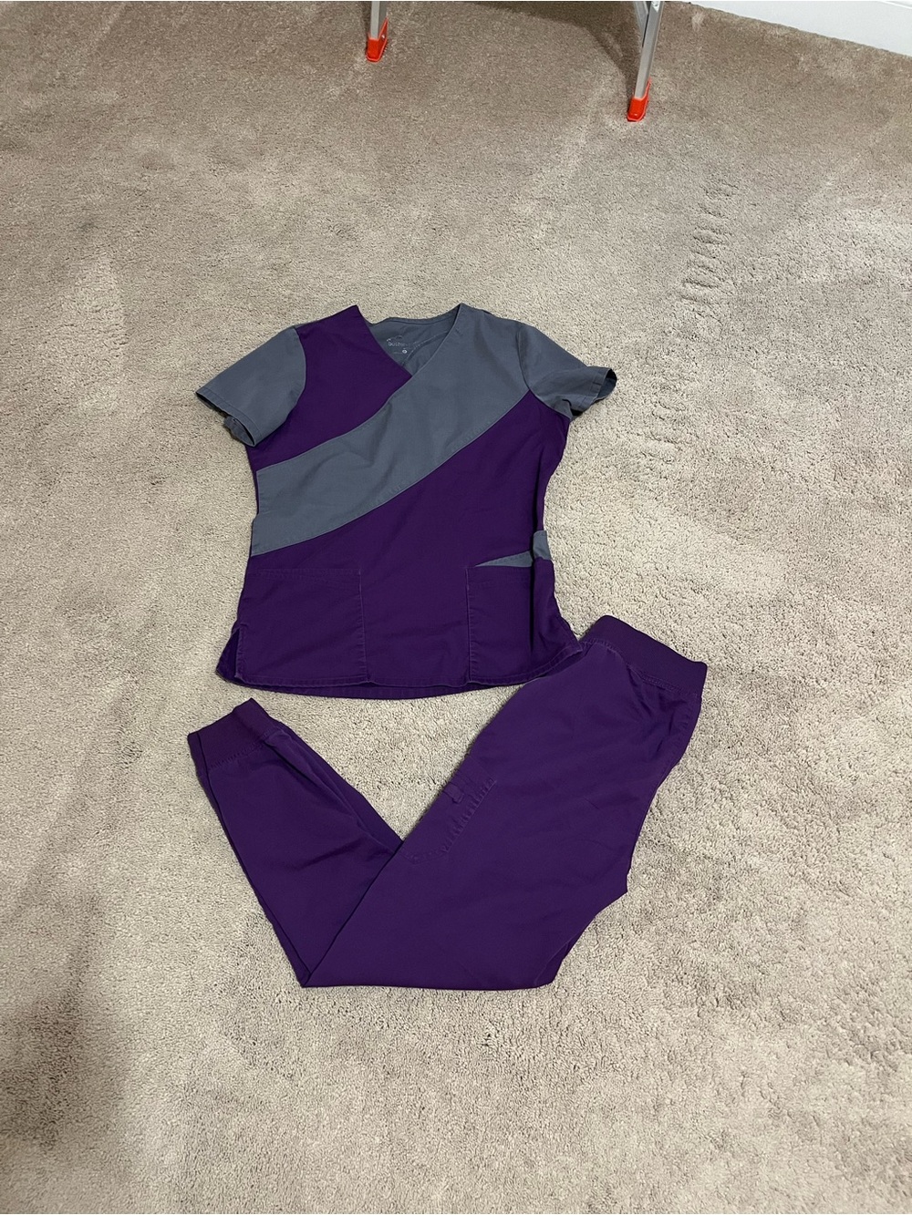 Butter Purple and Gray Colorblock Scrub Set - Track Jogger Style
